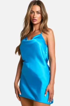 Cami Dresses*boohoo Satin Twist Strap Detail Mini Dress aqua