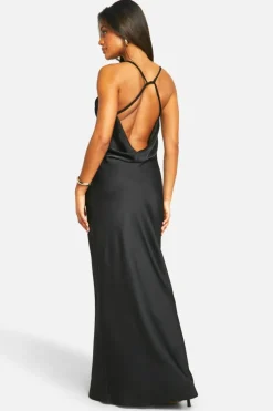 Cami Dresses*boohoo Satin Twist Strap Detail Maxi Dress black