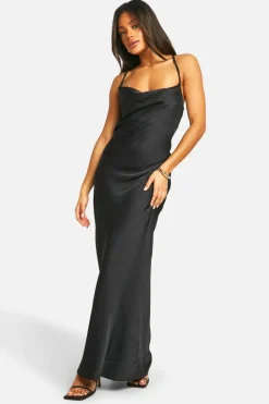 Cami Dresses*boohoo Satin Twist Strap Detail Maxi Dress black