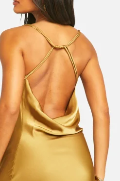 Cami Dresses*boohoo Satin Twist Strap Detail Maxi Dress olive