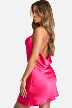 Cami Dresses*boohoo Satin Twist Strap Detail Mini Dress hot pink