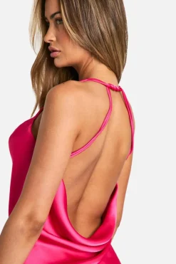 Cami Dresses*boohoo Satin Twist Strap Detail Mini Dress hot pink