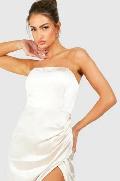 Wrap Dresses*boohoo Satin Wrap Bandeau Midaxi Dress champagne