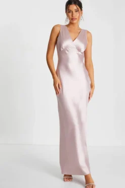 Wrap Dresses*Quiz Satin Wrap Maxi Dress Pale Pink