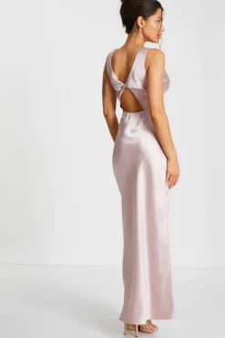Wrap Dresses*Quiz Satin Wrap Maxi Dress Pale Pink