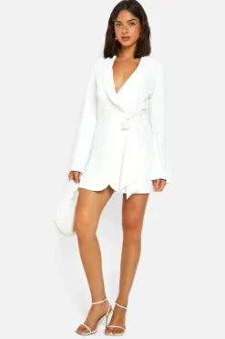 Wrap Dresses*boohoo Satin Wrap Mini Dress white