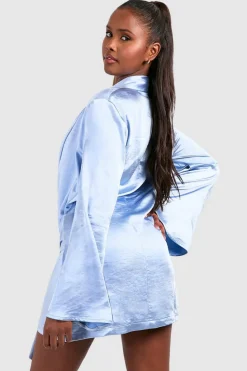 Shirt Dresses|Wrap Dresses*boohoo Satin Wrap Shirt Dress blue