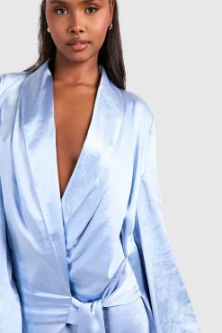 Shirt Dresses|Wrap Dresses*boohoo Satin Wrap Shirt Dress blue