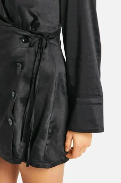 Wrap Dresses|Mini Dresses*boohoo Satin Wrap Tie Mini Dress black