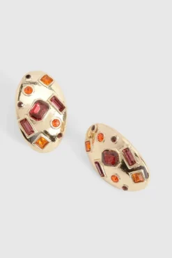 Statement Earrings|Earrings*boohoo Scattered Amber Stone Statement Stud Earrings gold
