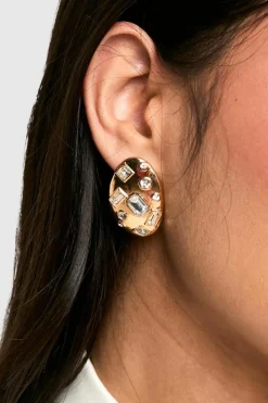 Statement Earrings|Earrings*boohoo Scattered Diamante Statement Stud Earrings gold