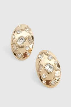 Statement Earrings|Earrings*boohoo Scattered Diamante Statement Stud Earrings gold
