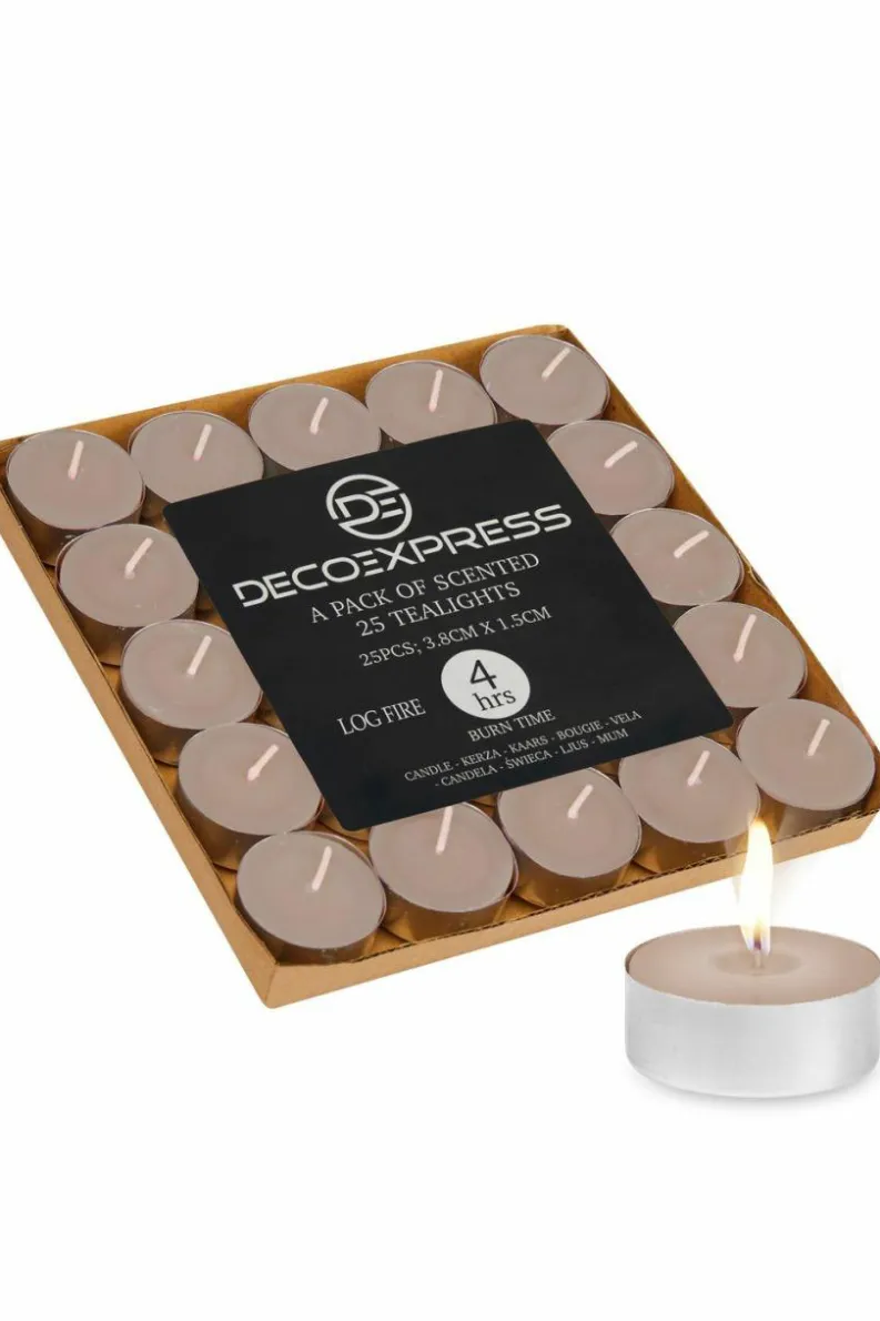 Candles & Diffusers|Candles*Deco Express Scented 25 Packs Tealights - Log Fire Beige