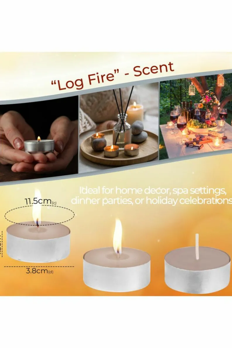 Candles & Diffusers|Candles*Deco Express Scented 25 Packs Tealights - Log Fire Beige