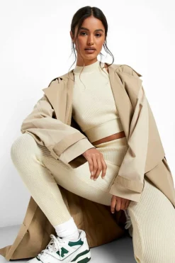 Knitted Co-Ords|Leggings*boohoo Scoop Halterneck And Leggings Knitted Set ecru