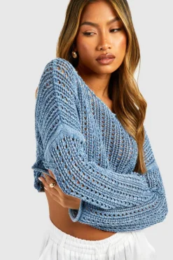 Knitted Tops*boohoo Scoop Neck Knit Long Sleeve Top blue