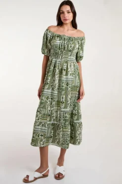 Midi Dresses*Blue Vanilla Scoop Neck Paisley Midi Dress Green
