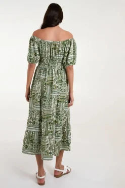 Midi Dresses*Blue Vanilla Scoop Neck Paisley Midi Dress Green