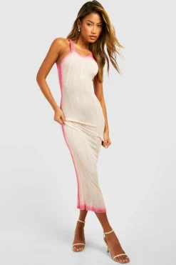 Jumper Dresses|Jumper Dresses*boohoo Scoop Neckline Ombre Fine Gauge Rib Knitted Maxi Dress hot pink