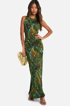Maxi Dresses|Dresses*boohoo Script Print Mesh Racer Neck Maxi Dress multi