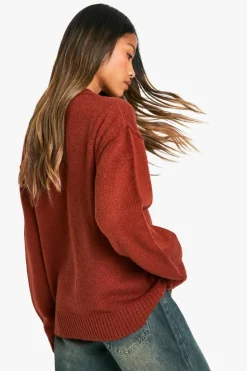 Cardigans|Up To 80% Off Winter Warmers*boohoo Seam Detail Soft Knit Boyfriend Oversized Cardigan chocolate