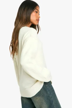 Cardigans|Up To 80% Off Winter Warmers*boohoo Seam Detail Soft Knit Boyfriend Oversized Cardigan ecru