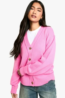 Cardigans|Jumpers & Cardigans*boohoo Seam Detail Soft Knit Boyfriend Oversized Cardigan pink