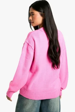 Cardigans|Jumpers & Cardigans*boohoo Seam Detail Soft Knit Boyfriend Oversized Cardigan pink