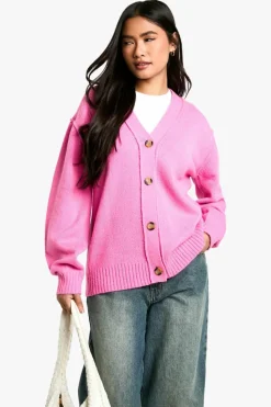Cardigans|Jumpers & Cardigans*boohoo Seam Detail Soft Knit Boyfriend Oversized Cardigan pink