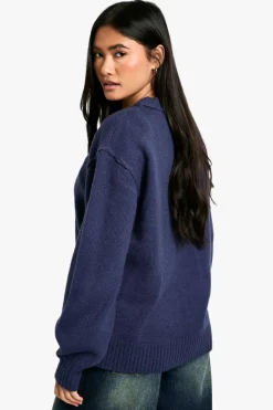 Cardigans|Knitwear*boohoo Seam Detail Soft Knit Boyfriend Oversized Cardigan navy