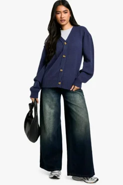 Cardigans|Knitwear*boohoo Seam Detail Soft Knit Boyfriend Oversized Cardigan navy
