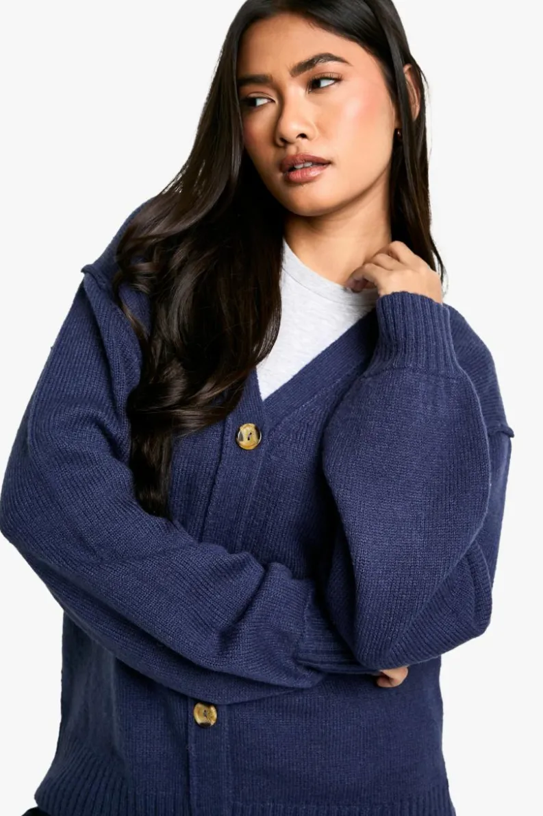 Cardigans|Knitwear*boohoo Seam Detail Soft Knit Boyfriend Oversized Cardigan navy