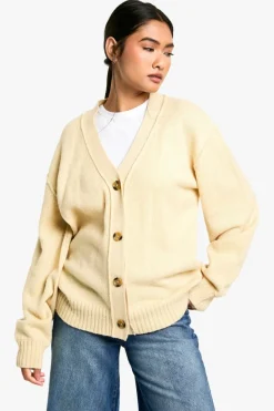 Cardigans|Jumpers & Cardigans*boohoo Seam Detail Soft Knit Boyfriend Oversized Cardigan stone