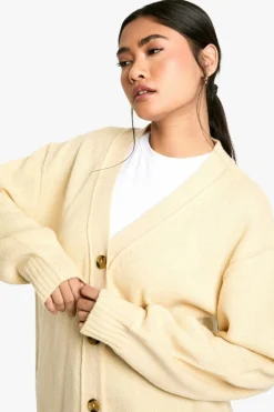 Cardigans|Jumpers & Cardigans*boohoo Seam Detail Soft Knit Boyfriend Oversized Cardigan stone