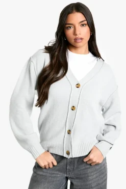 Cardigans*boohoo Seam Detail Soft Knit Boyfriend Oversized Cardigan light grey