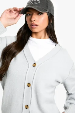 Cardigans*boohoo Seam Detail Soft Knit Boyfriend Oversized Cardigan light grey