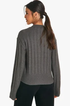 Cardigans|Knitwear*boohoo Seam Detail Soft Rib Knit Boyfriend Cardigan charcoal