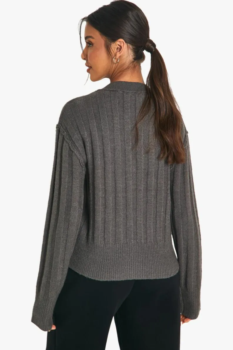 Cardigans|Knitwear*boohoo Seam Detail Soft Rib Knit Boyfriend Cardigan charcoal