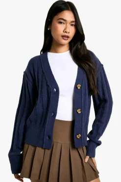 Cardigans|Knitwear*boohoo Seam Detail Soft Rib Knit Boyfriend Cardigan navy