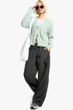 Cardigans*boohoo Seam Detail Soft Rib Knit Boyfriend Cardigan sage