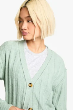 Cardigans*boohoo Seam Detail Soft Rib Knit Boyfriend Cardigan sage