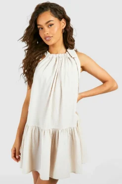 Smock Dresses*boohoo Seersucker Strappy Mini Dress stone