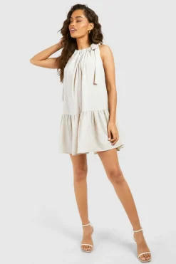 Smock Dresses*boohoo Seersucker Strappy Mini Dress stone