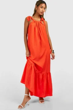 Smock Dresses*boohoo Seersucker Tier Hem Maxi Dress burnt orange