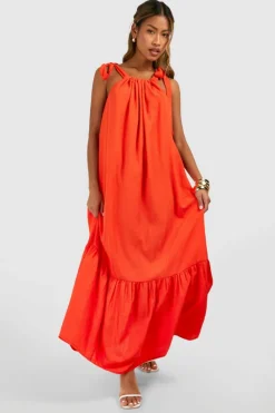 Smock Dresses*boohoo Seersucker Tier Hem Maxi Dress burnt orange