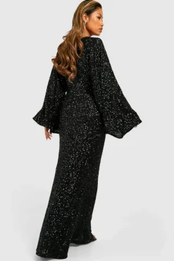 Maxi Dresses*boohoo Sequin Angel Sleeve Maxi Dress black