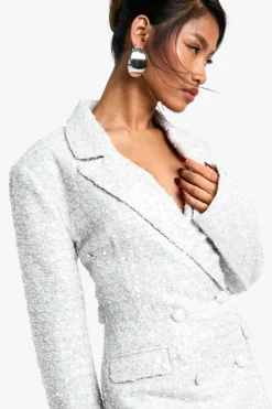 Blazer Dresses|Mini Dresses*boohoo Sequin Boucle Cinched Blazer Dress grey