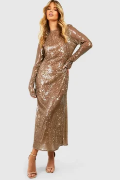 Bodycon Dresses*boohoo Sequin Column Midaxi Dress champagne
