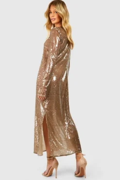Bodycon Dresses*boohoo Sequin Column Midaxi Dress champagne