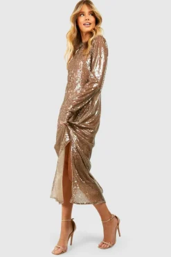 Bodycon Dresses*boohoo Sequin Column Midaxi Dress champagne